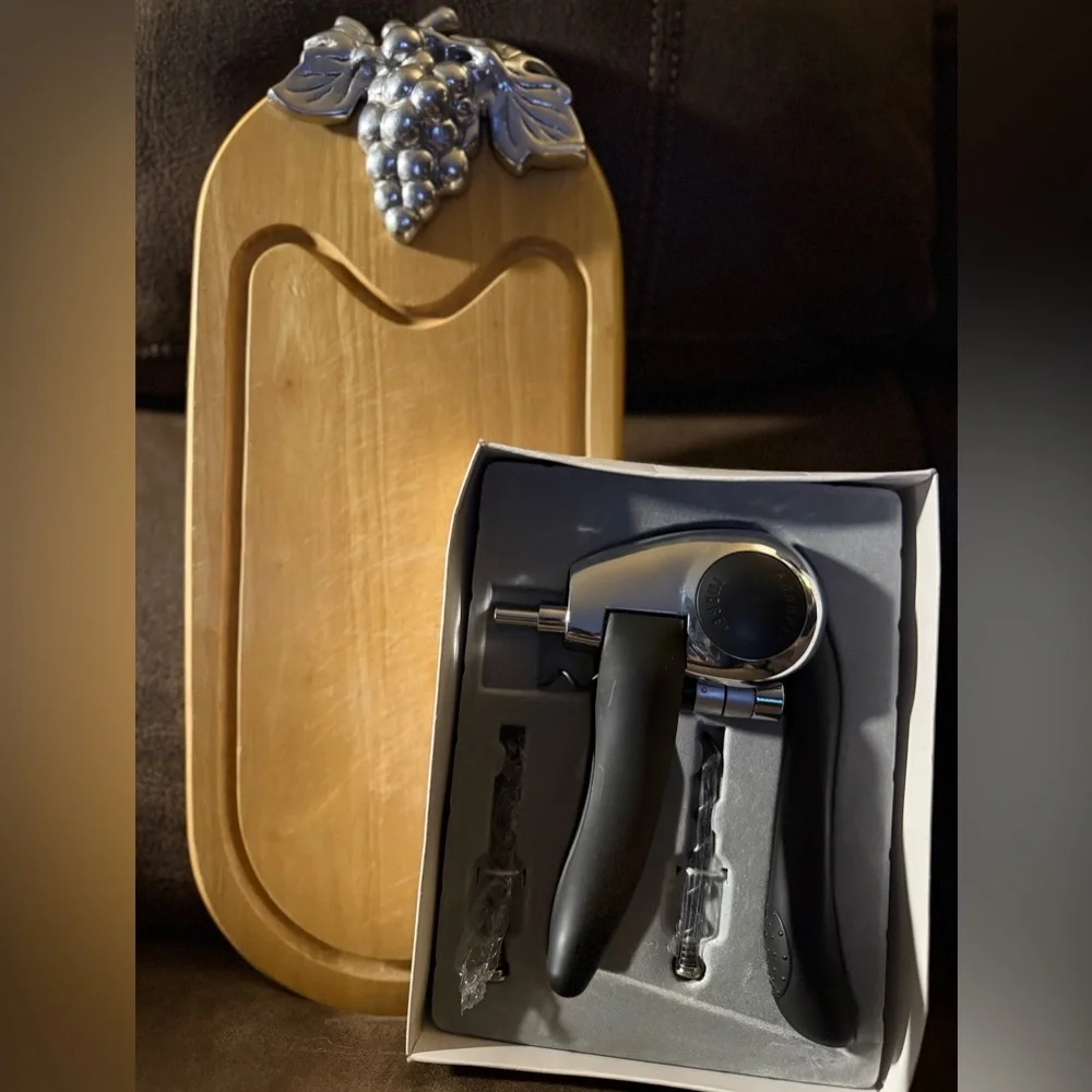 Corkscrew & VTG Charcuterie Board Silver Grapes